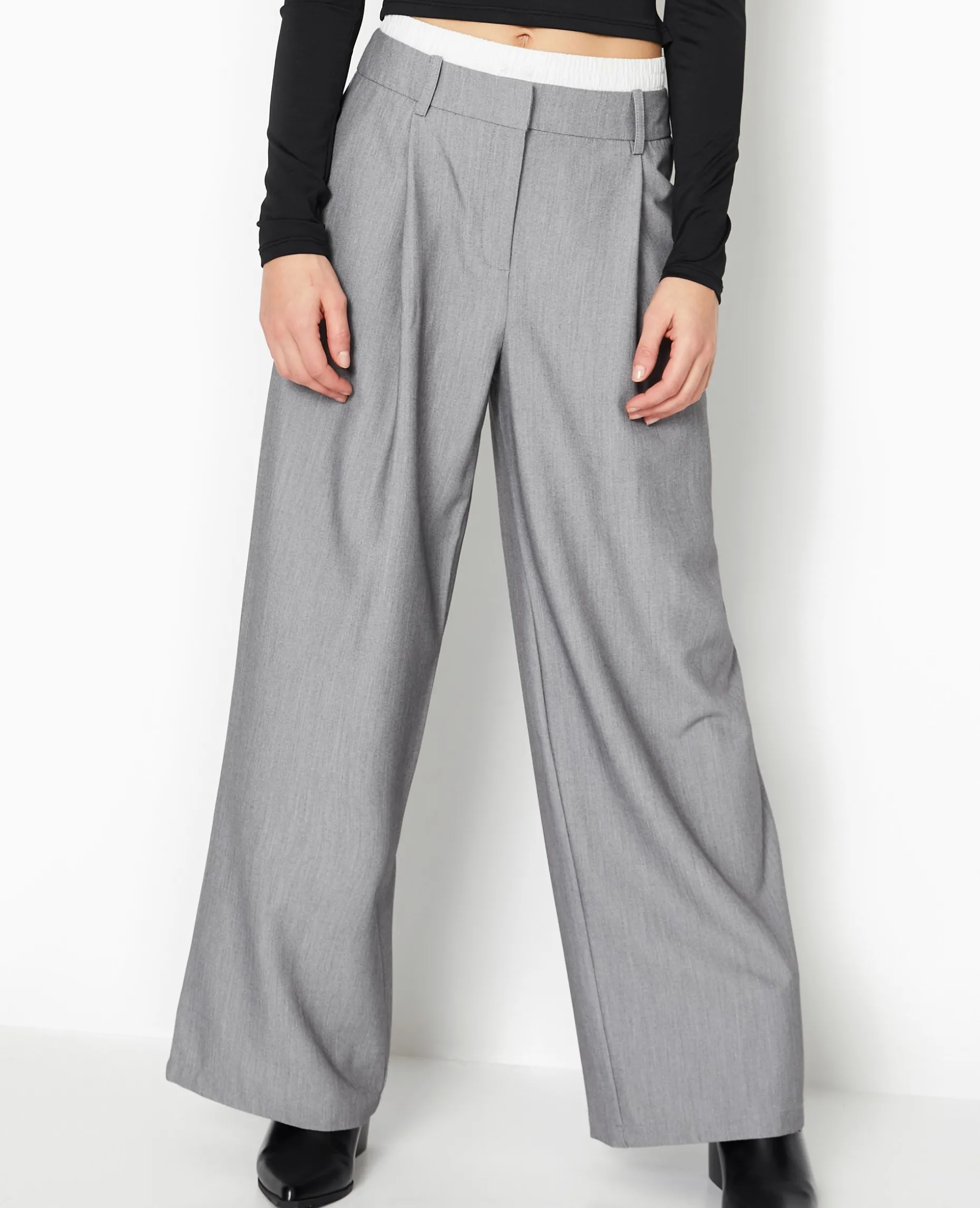 Pantalon Large Avec Effet Caleçon Apparent - Gris