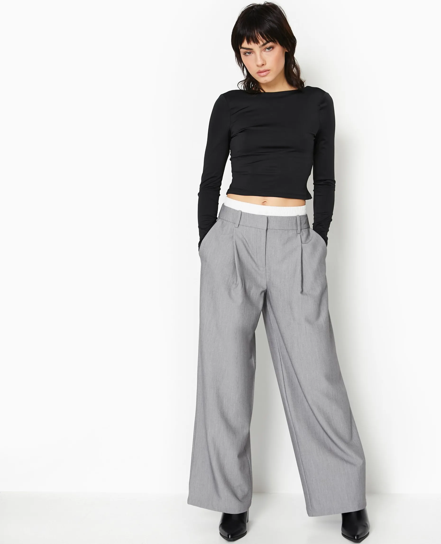 Pantalon Large Avec Effet Caleçon Apparent - Gris