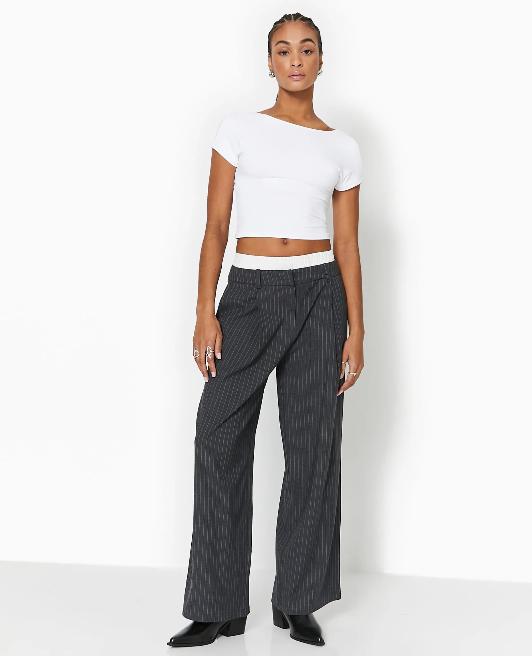 Pantalon Large Avec Effet Caleçon Apparent - Gris Foncé