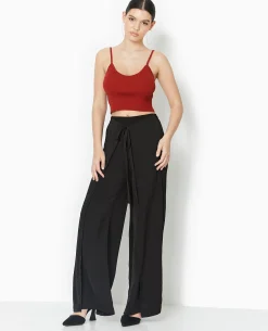 Pantalon Large Avec Fentes Et Pans à Nouer - Noir