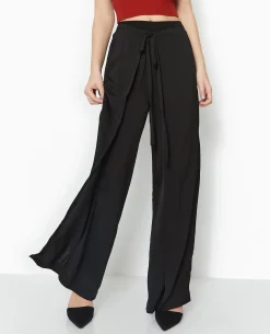 Pantalon Large Avec Fentes Et Pans à Nouer - Noir