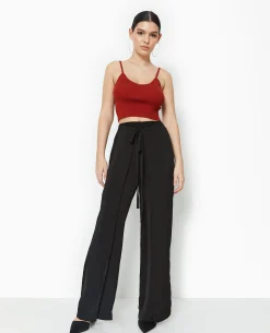 Pantalon Large Avec Fentes Et Pans à Nouer - Noir