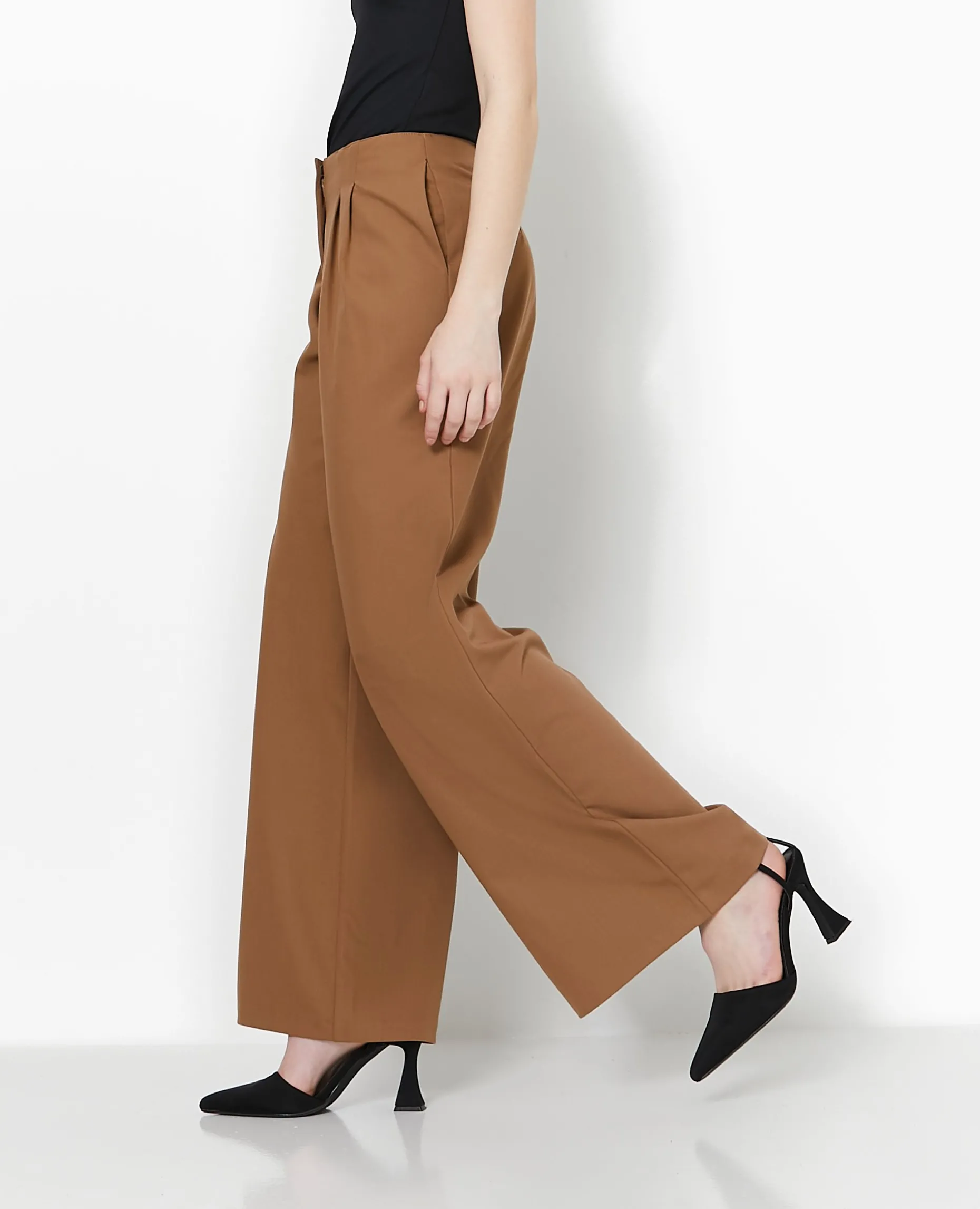 Pantalon Large Avec Pinces - Marron