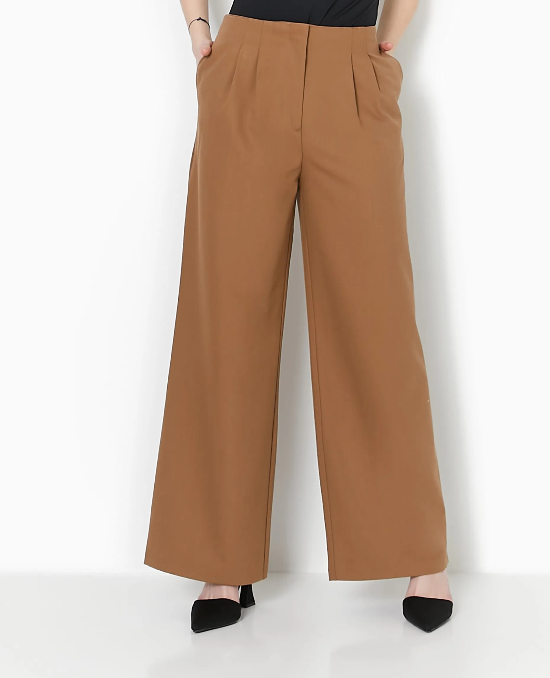 Pantalon Large Avec Pinces - Marron