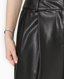 Pantalon Large Avec Pinces En Simili - Noir