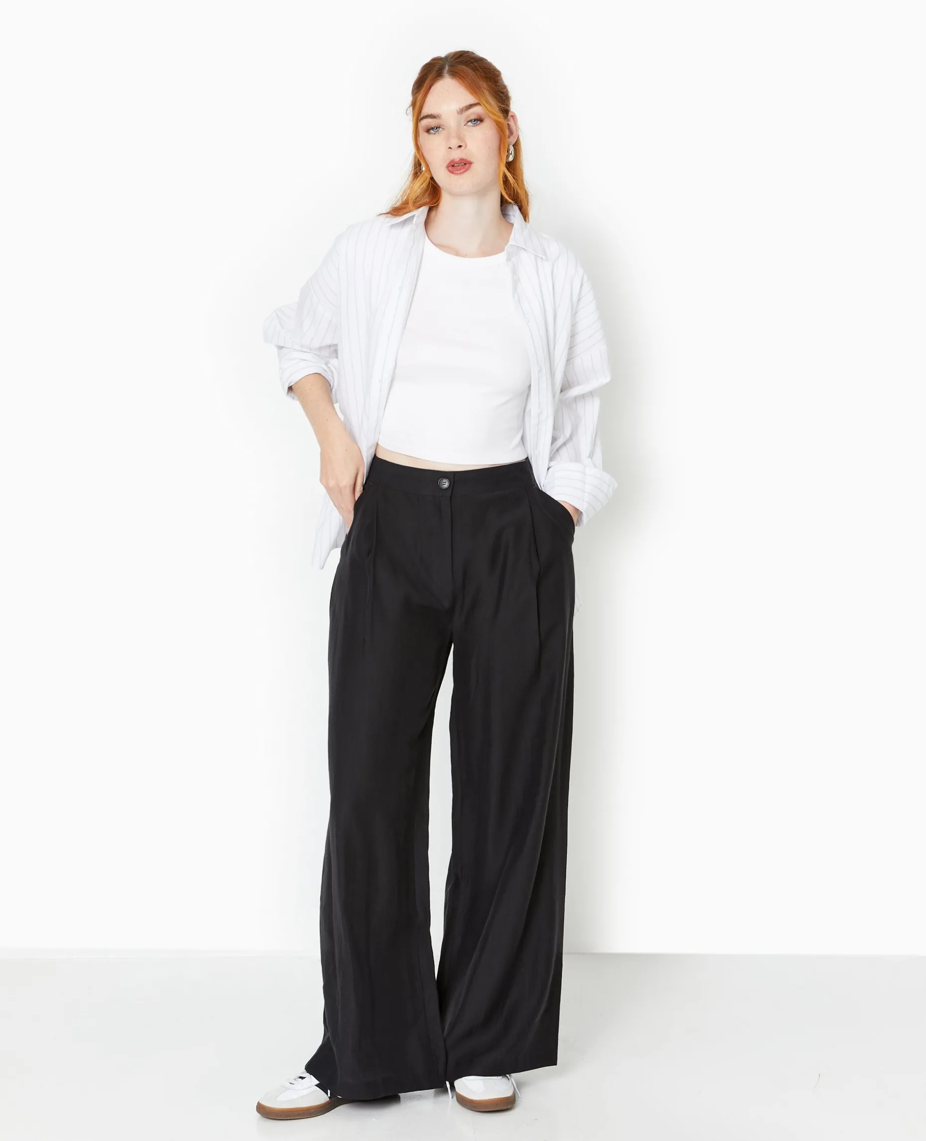 Pantalon Large Avec Pinces - Noir