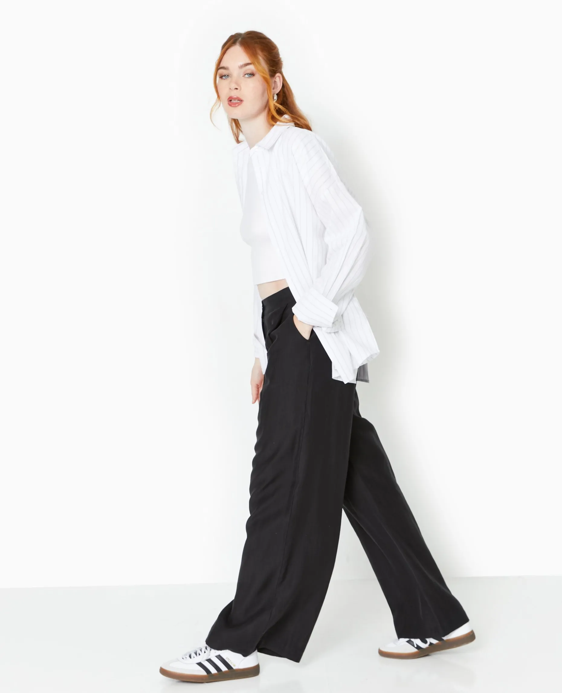 Pantalon Large Avec Pinces - Noir