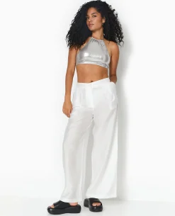 Pantalon Large Avec Pinces - Blanc