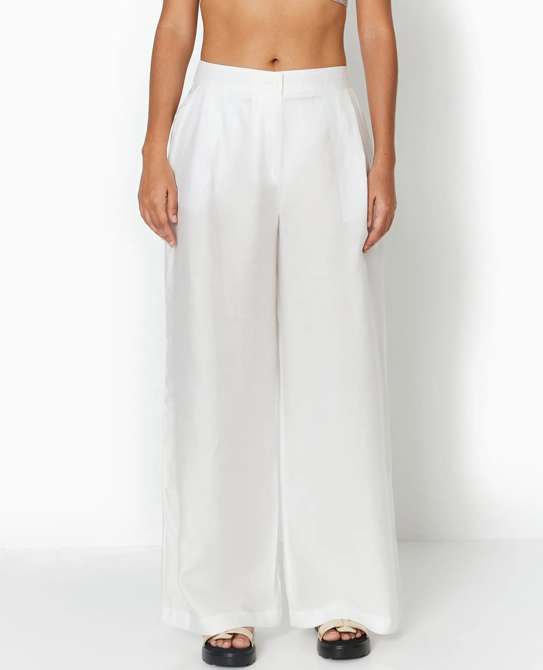 Pantalon Large Avec Pinces - Blanc