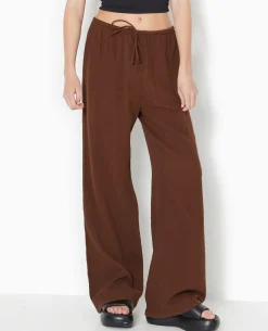 Pantalon Large En Gaze De Coton - Marron