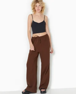 Pantalon Large En Gaze De Coton - Marron