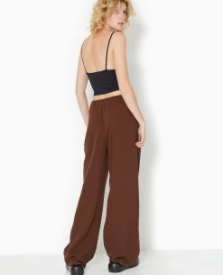 Pantalon Large En Gaze De Coton - Marron