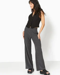 Pantalon Large En Maille Reliéfée - Noir