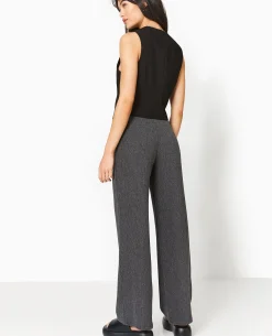 Pantalon Large En Maille Reliéfée - Noir