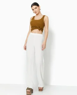 Pantalon Large En Maille Reliéfée - Blanc