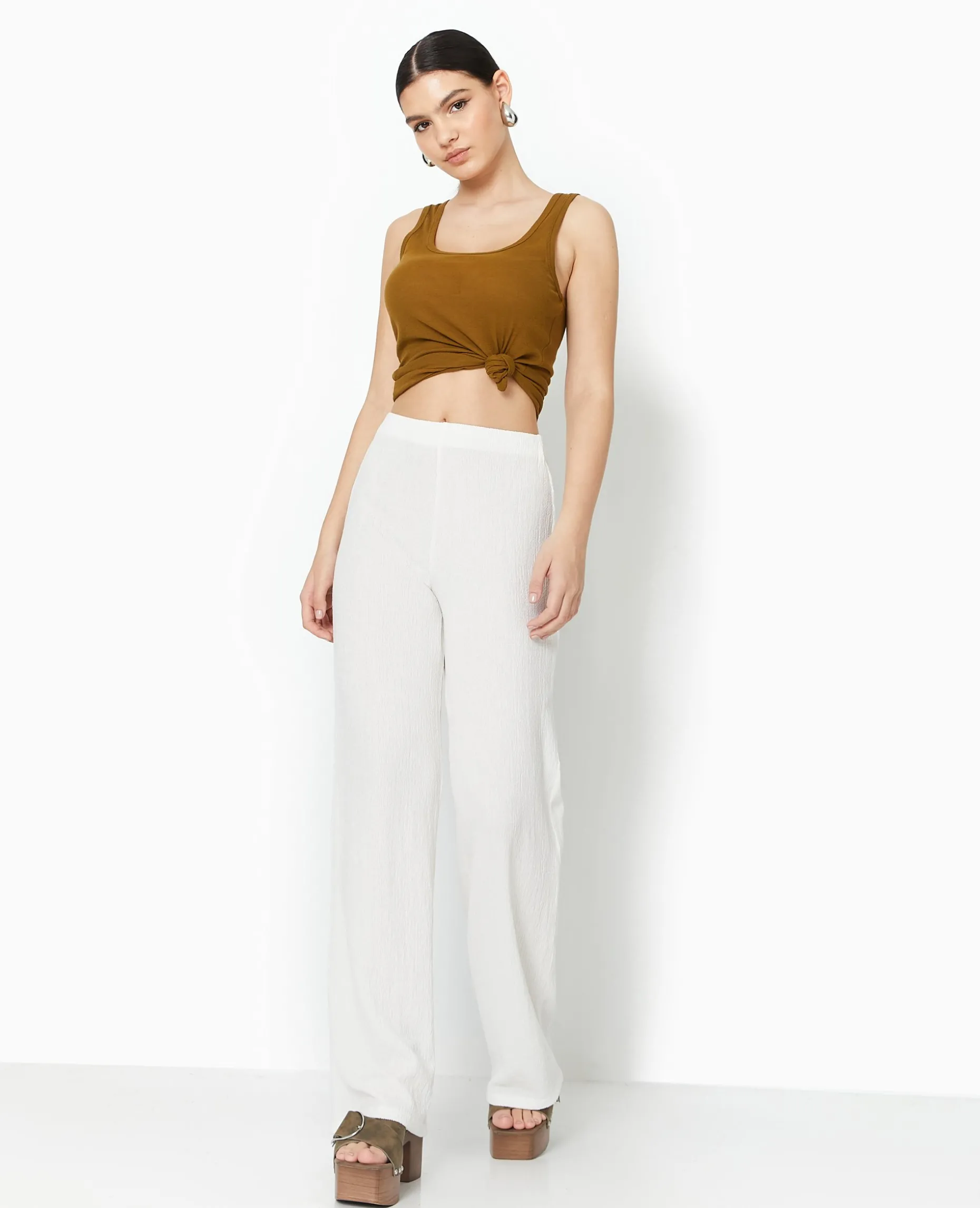Pantalon Large En Maille Reliéfée - Blanc