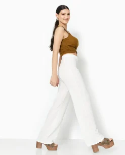 Pantalon Large En Maille Reliéfée - Blanc