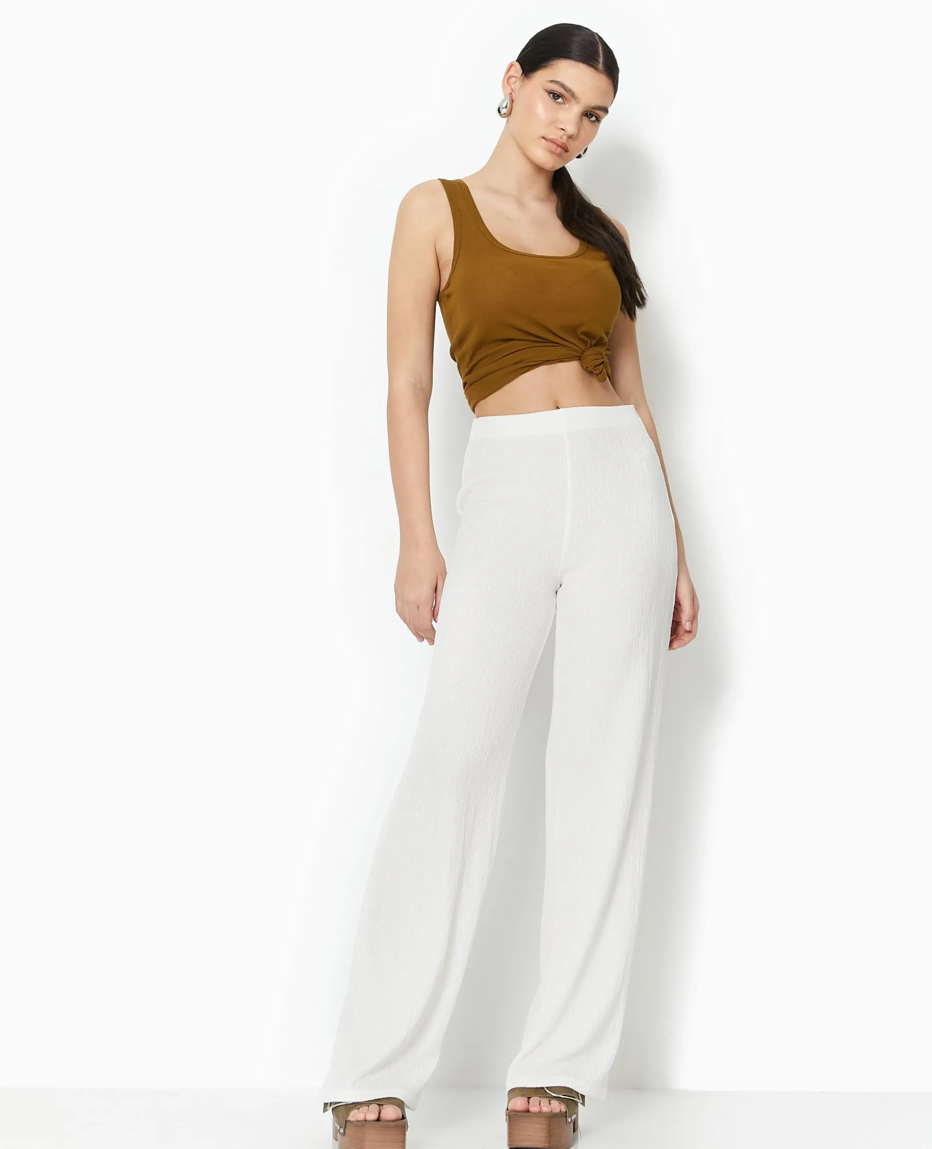 Pantalon Large En Maille Reliéfée - Blanc
