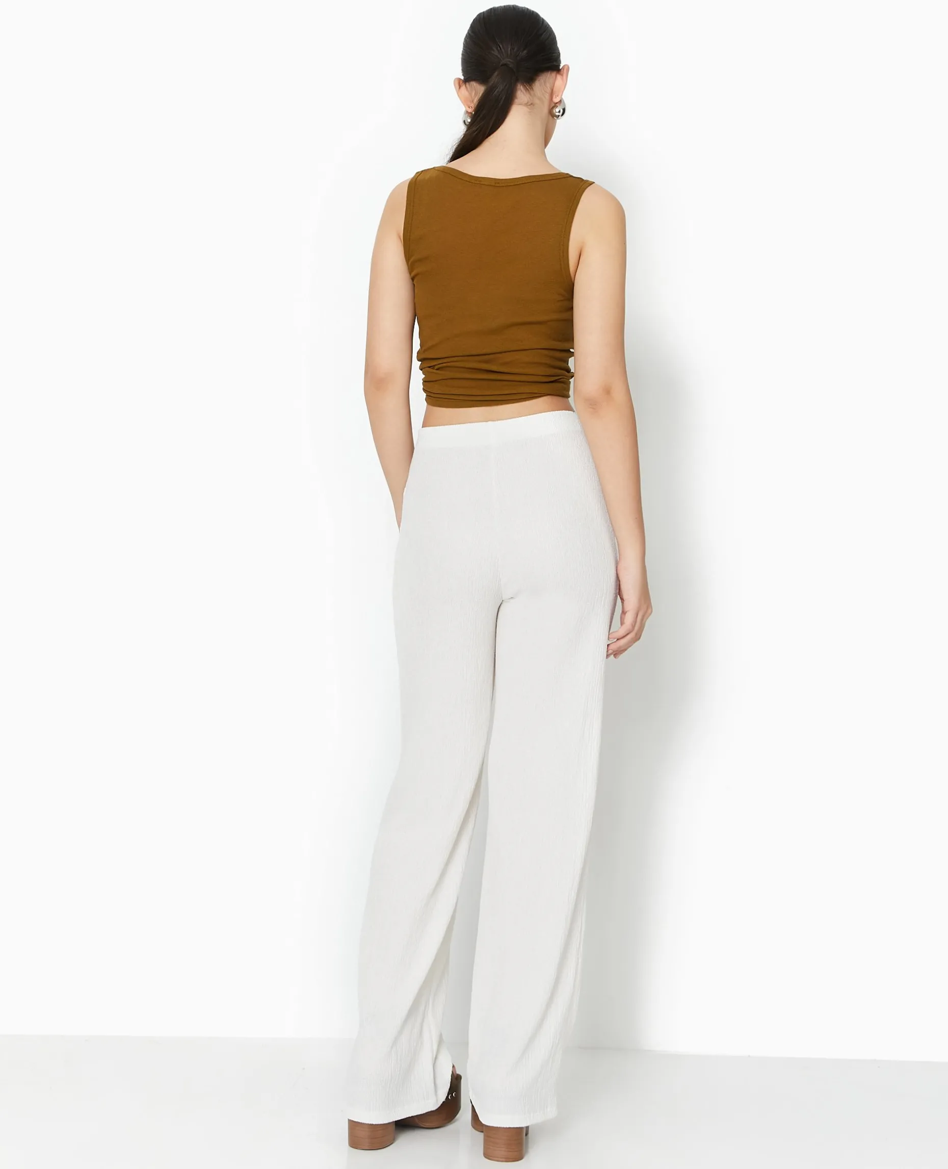 Pantalon Large En Maille Reliéfée - Blanc