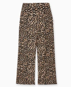 Pantalon Large En Maille Reliéfée Motif Léopard - Taupe