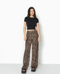 Pantalon Large En Maille Reliéfée Motif Léopard - Taupe