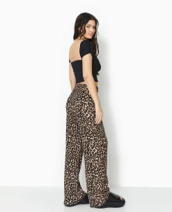 Pantalon Large En Maille Reliéfée Motif Léopard - Taupe