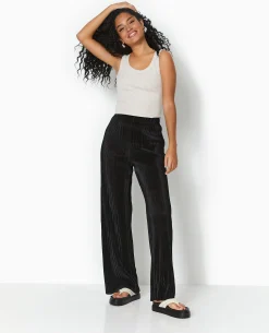 Pantalon Large En Tissu Plissé Et Satiné - Noir