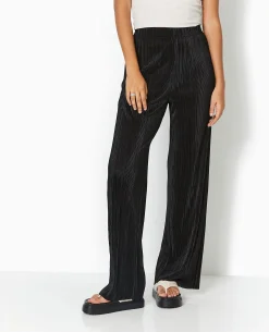 Pantalon Large En Tissu Plissé Et Satiné - Noir