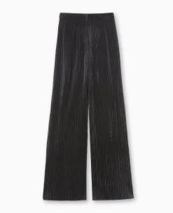 Pantalon Large En Tissu Plissé Et Satiné - Noir