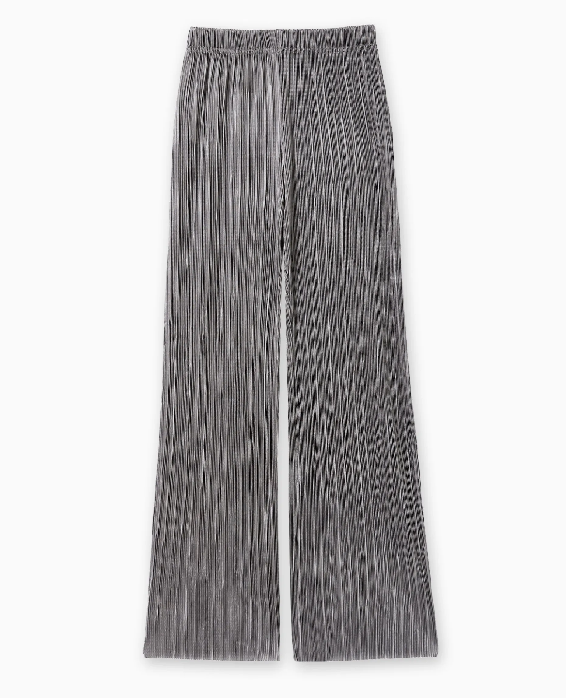 Pantalon Large En Tissu Plissé Et Satiné - Gris Foncé