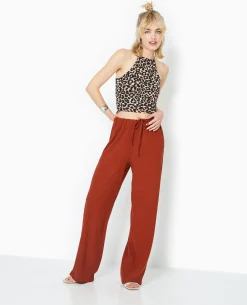 Pantalon Large Et Droit Avec Taille élastiquée - Marron