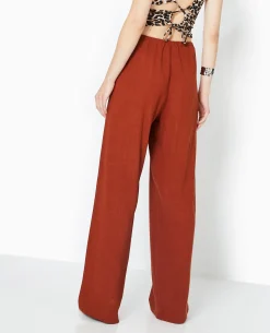 Pantalon Large Et Droit Avec Taille élastiquée - Marron