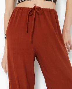 Pantalon Large Et Droit Avec Taille élastiquée - Marron