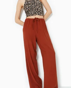 Pantalon Large Et Droit Avec Taille élastiquée - Marron