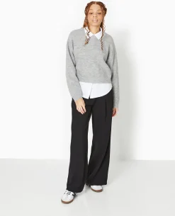 Pantalon Large Et Droit Avec Pinces - Noir