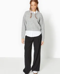 Pantalon Large Et Droit Avec Pinces - Noir