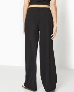 Pantalon Large Et Droit Avec Pinces - Noir