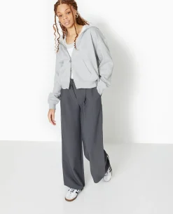 Pantalon Large Et Droit Avec Pinces - Gris