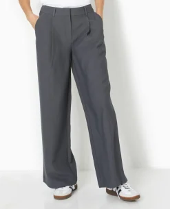 Pantalon Large Et Droit Avec Pinces - Gris