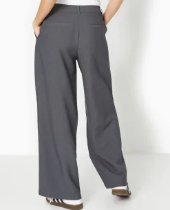 Pantalon Large Et Droit Avec Pinces - Gris