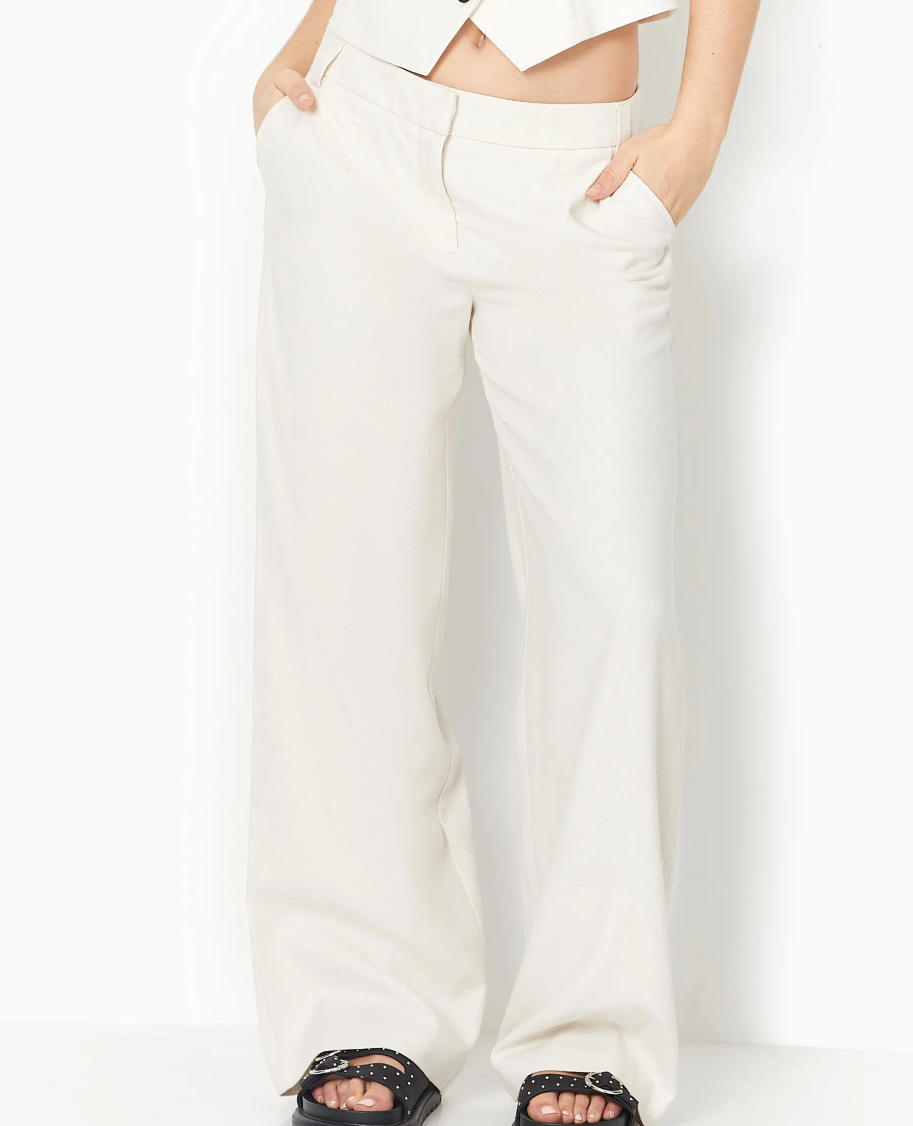 Pantalon Large Et Droit En Tissu Façon Lin - Blanc