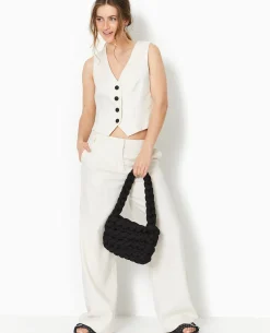 Pantalon Large Et Droit En Tissu Façon Lin - Blanc