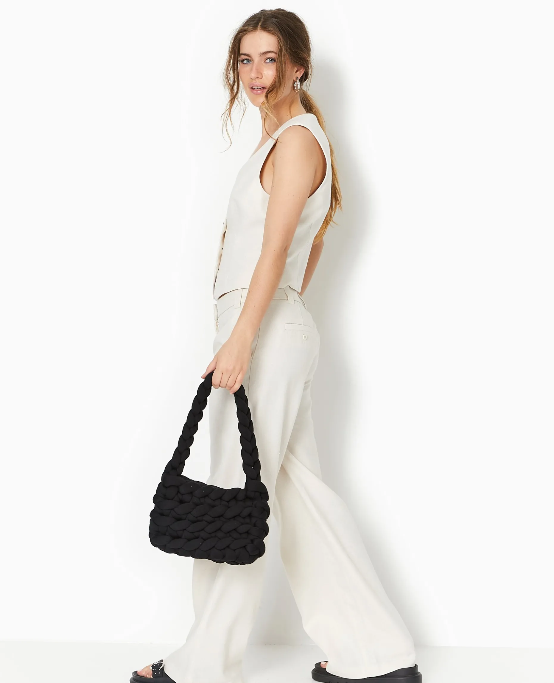 Pantalon Large Et Droit En Tissu Façon Lin - Blanc