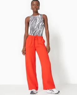 Pantalon Large Et Droit En Tissu Reliefé - Rouge