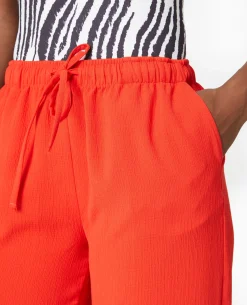 Pantalon Large Et Droit En Tissu Reliefé - Rouge
