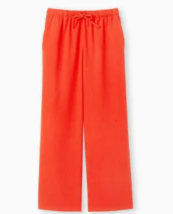 Pantalon Large Et Droit En Tissu Reliefé - Rouge