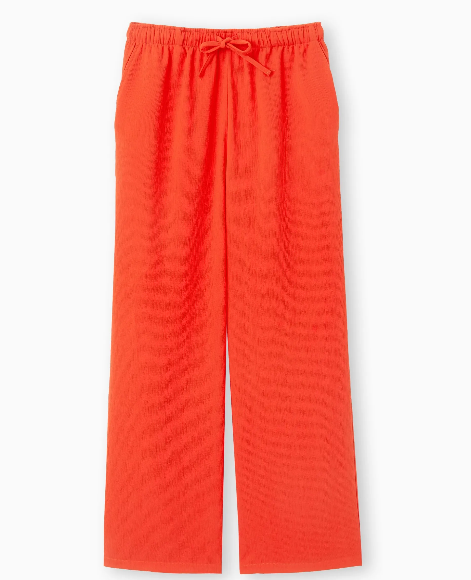 Pantalon Large Et Droit En Tissu Reliefé - Rouge
