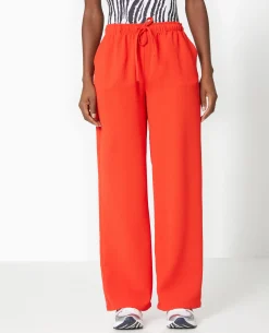 Pantalon Large Et Droit En Tissu Reliefé - Rouge