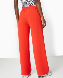 Pantalon Large Et Droit En Tissu Reliefé - Rouge