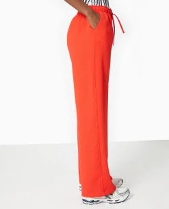 Pantalon Large Et Droit En Tissu Reliefé - Rouge
